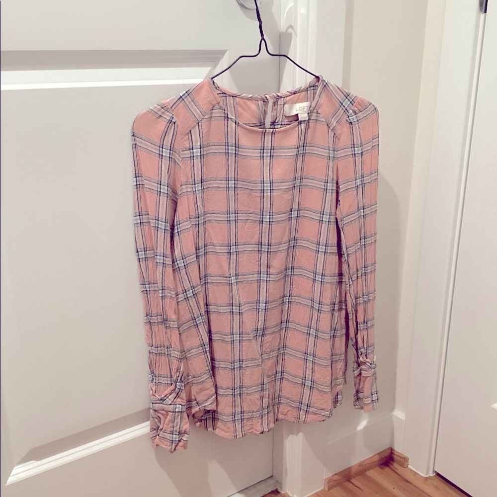 Used: Loft Ann Taylor Plaid pink blouse size xxs, color: pink